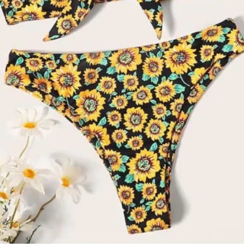 Sunflower Print Bikini Bottom - Yellow & Black
